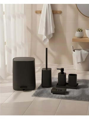 Mien Kare Siyah 5 Parça Akrilik Banyo Seti | Modern ve Şık Tasarım