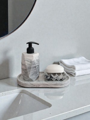 Trust Stone Marble Serisi 3 Lü Beton Banyo Seti