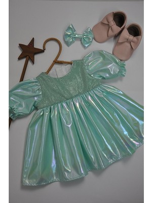 ministok Water Green Toka Aksesuarlı Kız Bebek Elbise
