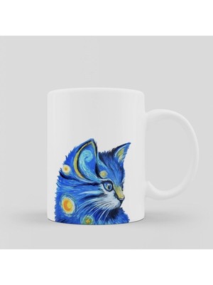 Mio Life Van Gogh Yıldızlı Gece Kedi Tasarım Baskı Kupa Bardak
