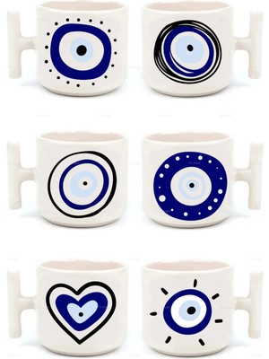 Mio Life Nazar Boncuklu Göz Baskılı 6'lı T Kulp Kupa Bardak