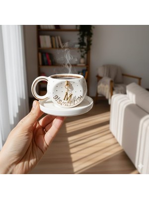 Ceresshop El Yapımı Kişiye Özel Harf Charm Detaylı Seramik Fincan(Sipariş Sonrası Harf Için Mesajla Belirtinz)