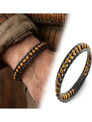 Fm   6mm Kaplangözü  Deri Kordon ve Çelik Bileklik 31832B2D6M16