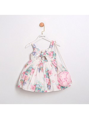 ministok April Çiçek Desenli Cut Out Detaylı Çanta Aksesuarlı Kız Çocuk Elbise
