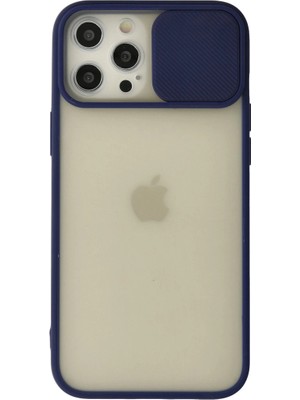 Pazarcan Iphone 12 Pro Max Kılıf Palm Buzlu Kamera Sürgülü Silikon - Lacivert