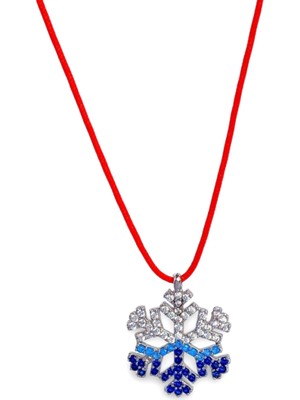 925 Ayar Gümüş Kırmızı Ip Mavi Işıltılı Kar Tanesi Tasarım Kadın Choker Kolye