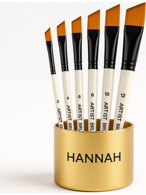 Hannah Resim Fırça Seti Yan Kesik Uçlu Akrilik Yağlıboya Suluboya Beyaz 6 Parça Fırça Seti