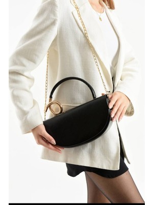 Özüm Takı Çanta Kadın Deri Tutma Detaylı El ve Omuz Çanta Siyah