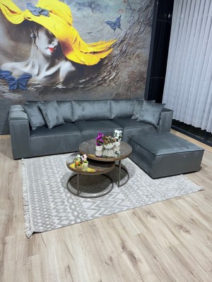 Erduran Mobilya Angelo 4 Modül Antrasit Bayb Face Sırt Minderli Köşe Koltuk