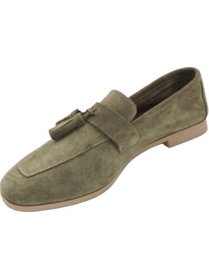 Hakiki Deri Taba Süet Püsküllü Kadın Günlük Ayakkabı Babet