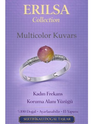 Erilsa Sertifikalı Kadın Frekans Koruma Enerji Yüzüğü Multicolor Kuvars Ayarlamalı Ikizler Başak Kova Burç