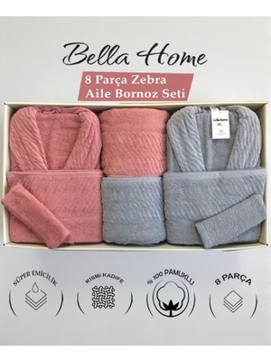 Bella Home 8 Parça Zebra Aile Bornoz Seti - %100 Pamuk - Orijinal Lüks Kutu