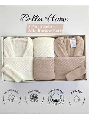 Bella Home 8 Parça Zebra Aile Bornoz Seti - %100 Pamuk - Orijinal Lüks Kutu