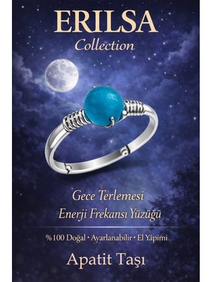 Erilsa Sertifikalı Gece Terlemesi Enerji Yüzüğü – Apatit Taşı Ayarlanabilir Ince Kasa Balık Yengeç Kova