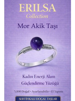 Erilsa Sertifikalı Kadın Enerji Alan Güçlendirme Yüzüğü – Mor Akik Taşı Ayarlamalı Ince Akrep Oğlak Kova