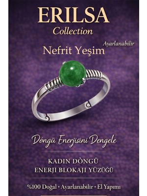 Erilsa Sertifikalı Kadın Döngü Enerji Blokaj Yüzüğü – Nefrit Yeşim Taşı Ayarlamalı Ince Yengeç Boğa Terazi