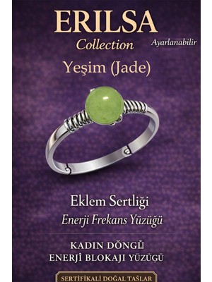 Erilsa Sertifikalı Eklem Sertliği Enerji Yüzüğü – Açık Yeşim (Jade) Taşı Ayarlamalı Ince Boğa Oğlak Terazi