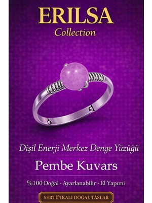 Erilsa Sertifikalı Dişil Enerji Merkez Denge Yüzüğü – Pembe Kuvars Taşı Ayarlamalı Ince Boğa Terazi Balık