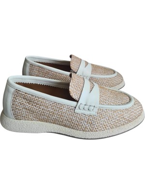 "hakiki Deri Hasır Desenli Rahat Kadın Loafer Ayakkabı - Şıklık ve Konfor Bir Arada"