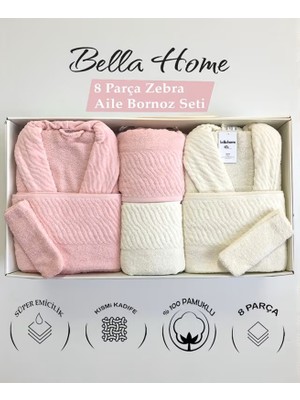 Bella Home 8 Parça Zebra Aile Bornoz Seti - %100 Pamuk - Orijinal Lüks Kutu