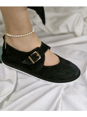 Ultra Hafif Hakiki Süet Kemer Detaylı Lüks Tokalı Kadın Makosen Ayakkabı