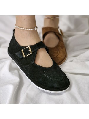 Modern Tarz Hakiki Süet Tokalı Kadın Ayakkabı