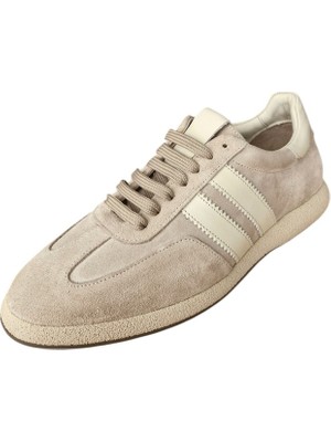 Rahat Tabanlı Hakiki Deri Kadın Spor Ayakkabı - Bej Süet Modern Tasarım