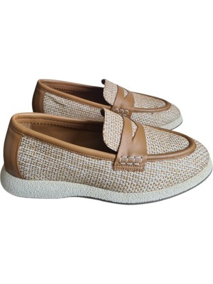 "hakiki Deri Hasır Desenli Rahat Kadın Loafer Ayakkabı - Şıklık ve Konfor Bir Arada"