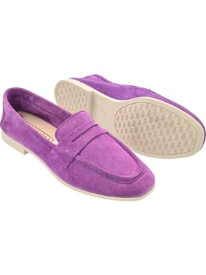 Hakiki Deri Mor Kadın Günlük Ayakkabı
