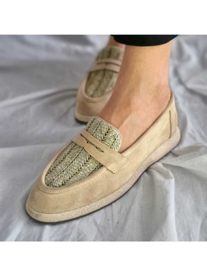 Hakiki Deri Hasır Detaylı Kadın Loafer - Şık ve Konforlu Günlük Ayakkabı