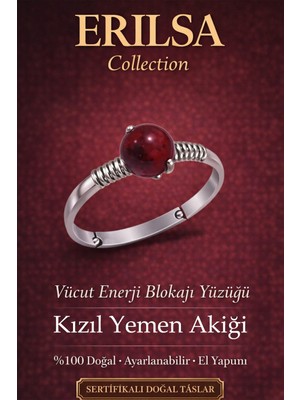 Erilsa Sertifikalı Vücut Enerji Blokaj Yüzüğü – Kızıl Yemen Akiği Ayarlamalı Ince Kasa Koç Aslan Akrep Burç