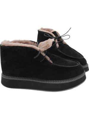 Gerçek Deri Gri Süet ve Gerçek Kürk Bağcıklı Günlük Çok Hafif Kadın Bot