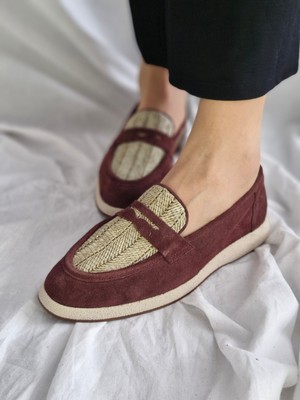 Hakiki Deri Hasır Detaylı Kadın Loafer - Şık ve Konforlu Günlük Ayakkabı