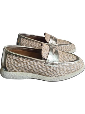 "hakiki Deri Hasır Desenli Rahat Kadın Loafer Ayakkabı - Şıklık ve Konfor Bir Arada"