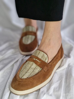 Hakiki Deri Hasır Detaylı Kadın Loafer - Şık ve Konforlu Günlük Ayakkabı