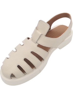 Hakiki Deri Açık Mavi Günlük Kadın Sandalet