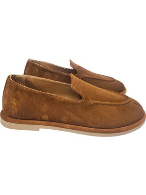 Hakiki Deri Süet Kadın Loafer Günlük Klasik Ayakkabı - Kahverengi