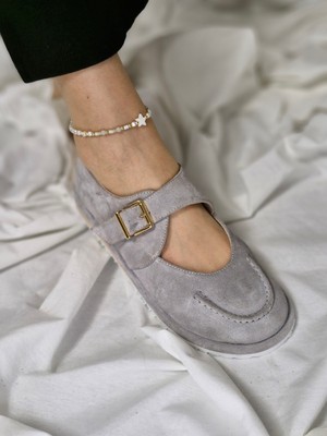 Modern Tarz Hakiki Süet Tokalı Kadın Ayakkabı