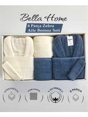 Bella Home 8 Parça Zebra Aile Bornoz Seti - %100 Pamuk - Orijinal Lüks Kutu