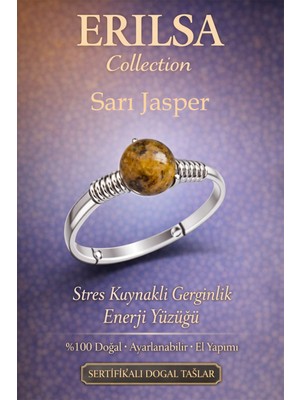Erilsa Sertifikalı Stres Azaltıcı Enerji Yüzüğü – Sarı Jasper Ayarlanabilir Ince Kasa Başak Boğa Burcu