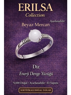 Erilsa Sertifikalı Cilt Enerji Dengesizliği Yüzüğü – Ham Beyaz Mercan Taşı Ayarlamalı Terazi Boğa Balık