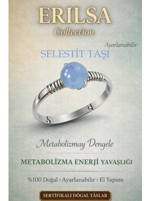 Erilsa Sertifikalı Metabolizma Enerji Yavaşlığı Yüzüğü – Selestit Ayarlamalı Ince Başak Boğa Yengeç Burcu