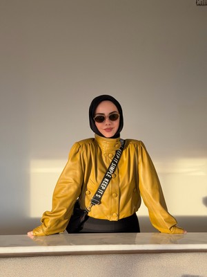 Rue Dik Yaka Hakiki Deri Crop Ceket Olive