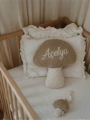 Bohemoon Kişiye Özel Isim Nakışlı Teddy Dekoratif Mantar Yastık Bej - Mantar Askısı Hediyeli