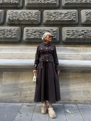 Kemerli Kot Ceket Etek Takım