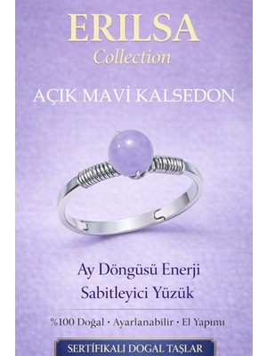 Erilsa Sertifikalı Ay Döngüsü Enerji Sabitleyici Yüzük – Açık Mavi Kalsedon Ayarlamalı Yengeç Balık Akrep