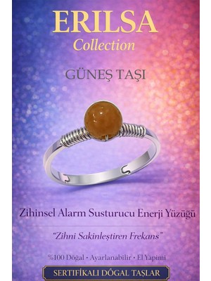 Erilsa Sertifikalı Zihinsel Sakinleşme Enerji Yüzüğü – Güneş Taşı Ayarlamalı Ince Ikizler Terazi Kova Burcu