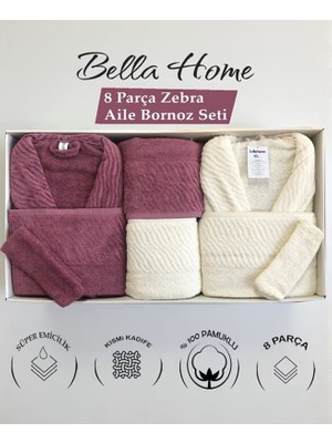 Bella Home 8 Parça Zebra Aile Bornoz Seti - %100 Pamuk - Orijinal Lüks Kutu