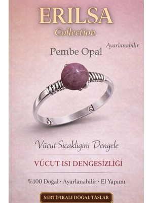 Erilsa Sertifikalı Vücut Isı Denge Enerji Yüzüğü – Pembe Opal Ayarlamalı Ince Kasa Boğa Yengeç Balık Burcu