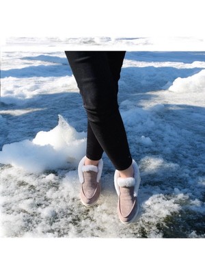 Gerçek Deri Mavi Süet ve Beyaz Kürk Günlük Kadın Bot